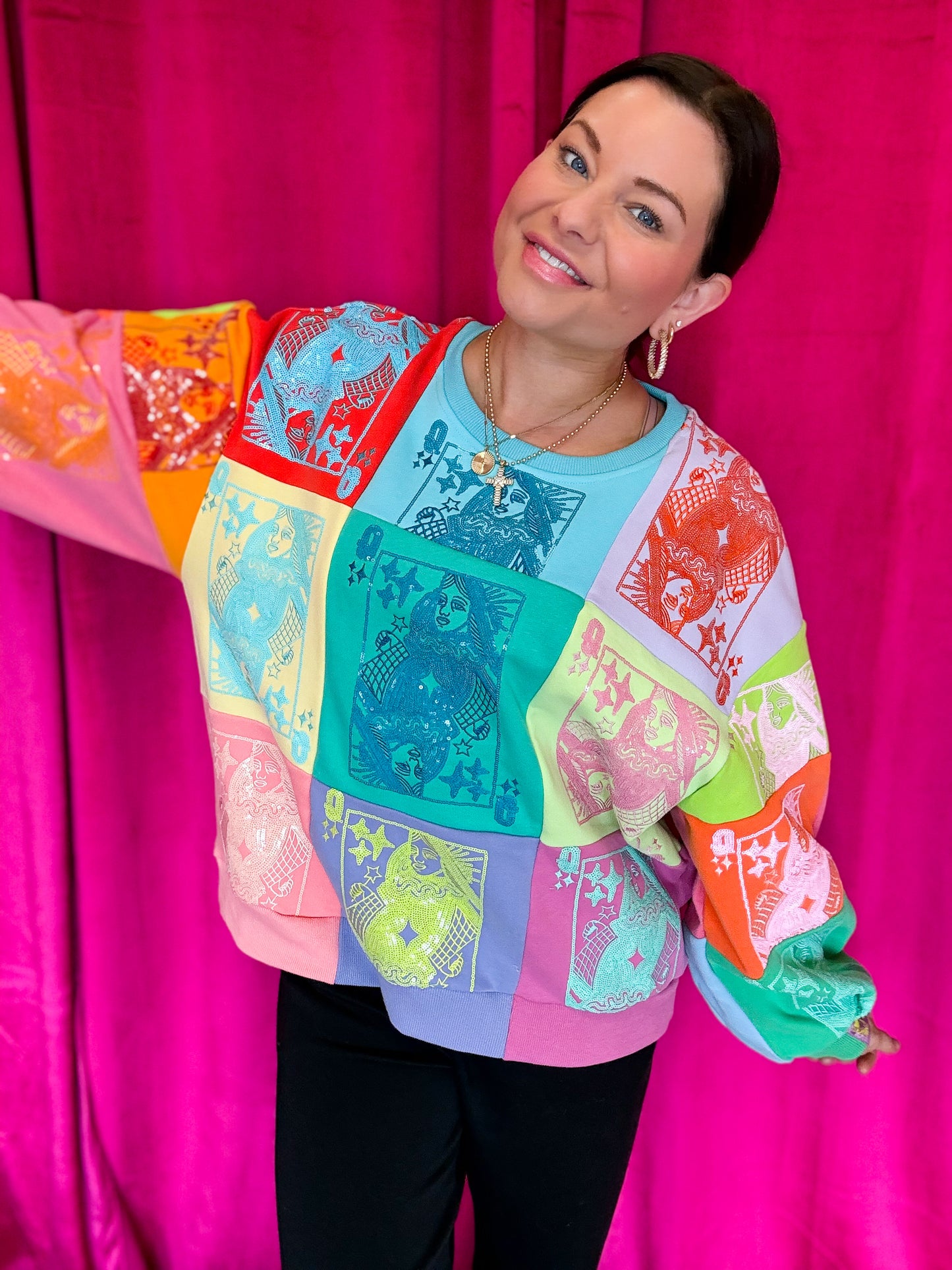 Multi Colorblock QOS Card Logo Sweatshirt