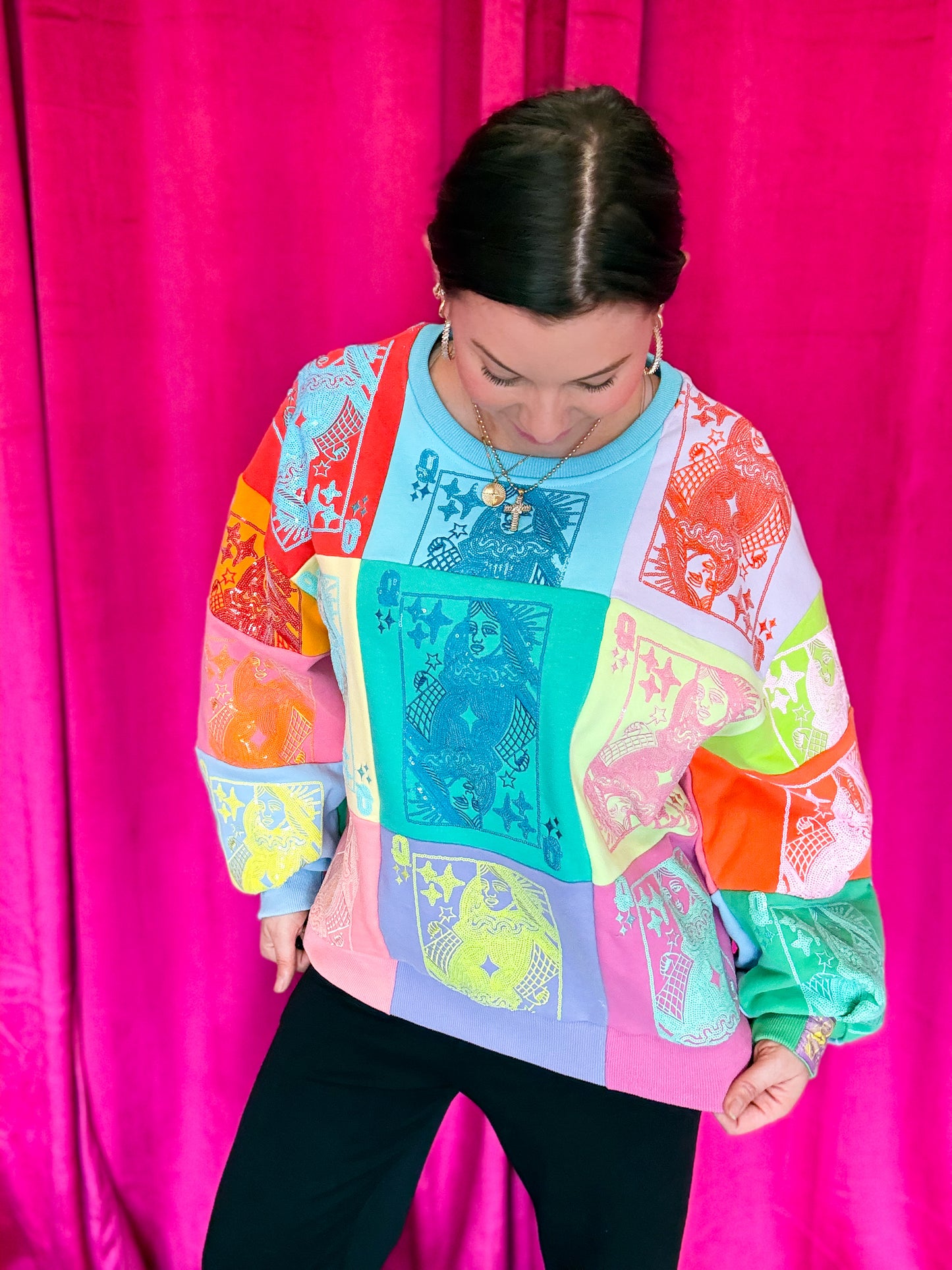 Multi Colorblock QOS Card Logo Sweatshirt