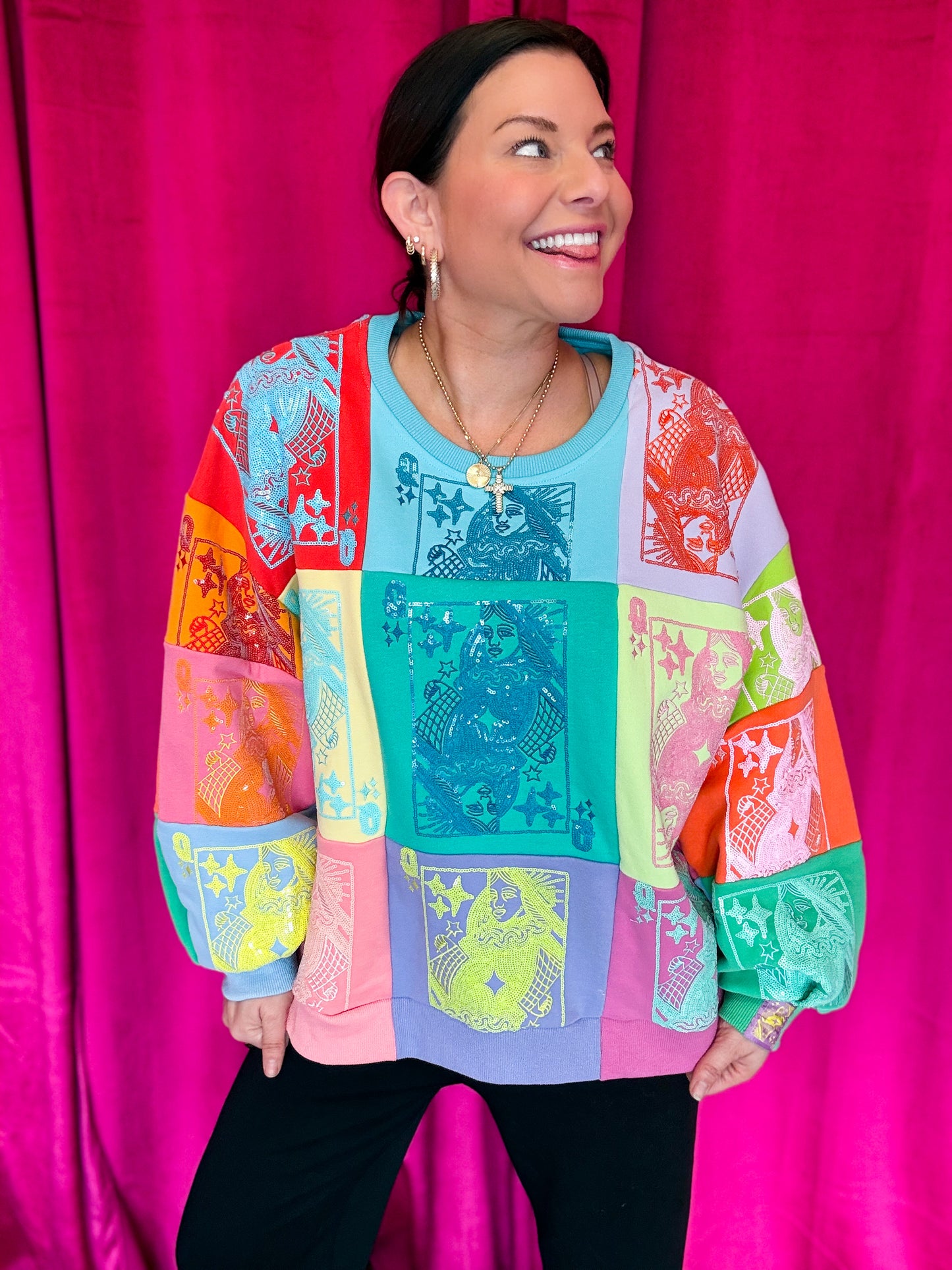 Multi Colorblock QOS Card Logo Sweatshirt