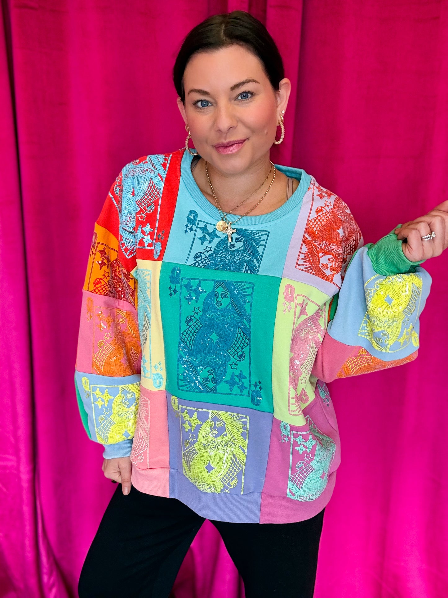 Multi Colorblock QOS Card Logo Sweatshirt
