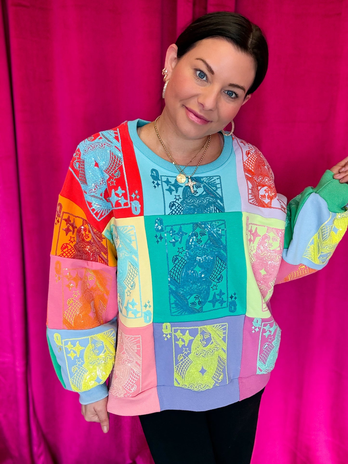 Multi Colorblock QOS Card Logo Sweatshirt