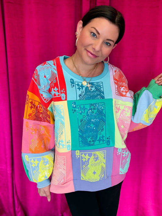 Multi Colorblock QOS Card Logo Sweatshirt