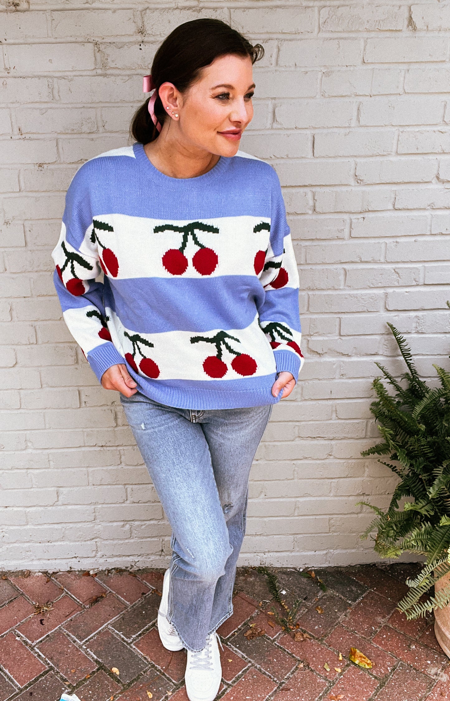 Crewneck Striped Cherry Sweater