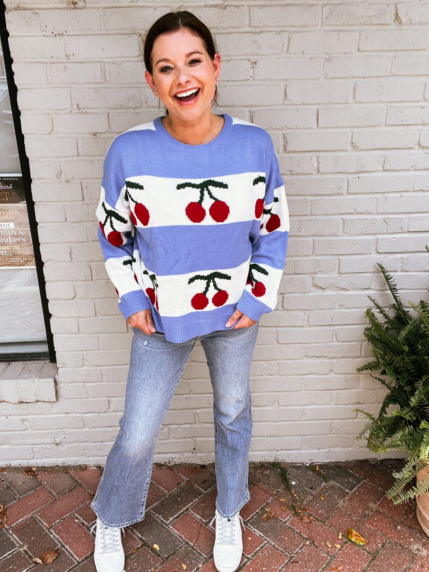 Crewneck Striped Cherry Sweater