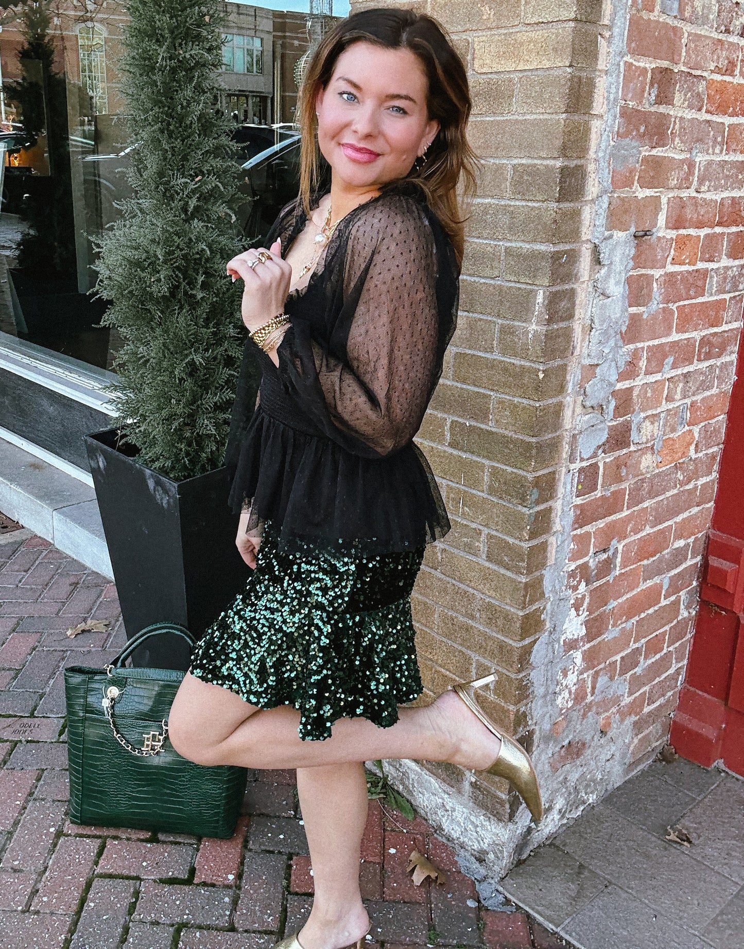 Green Sequin Trumpet Skirt
