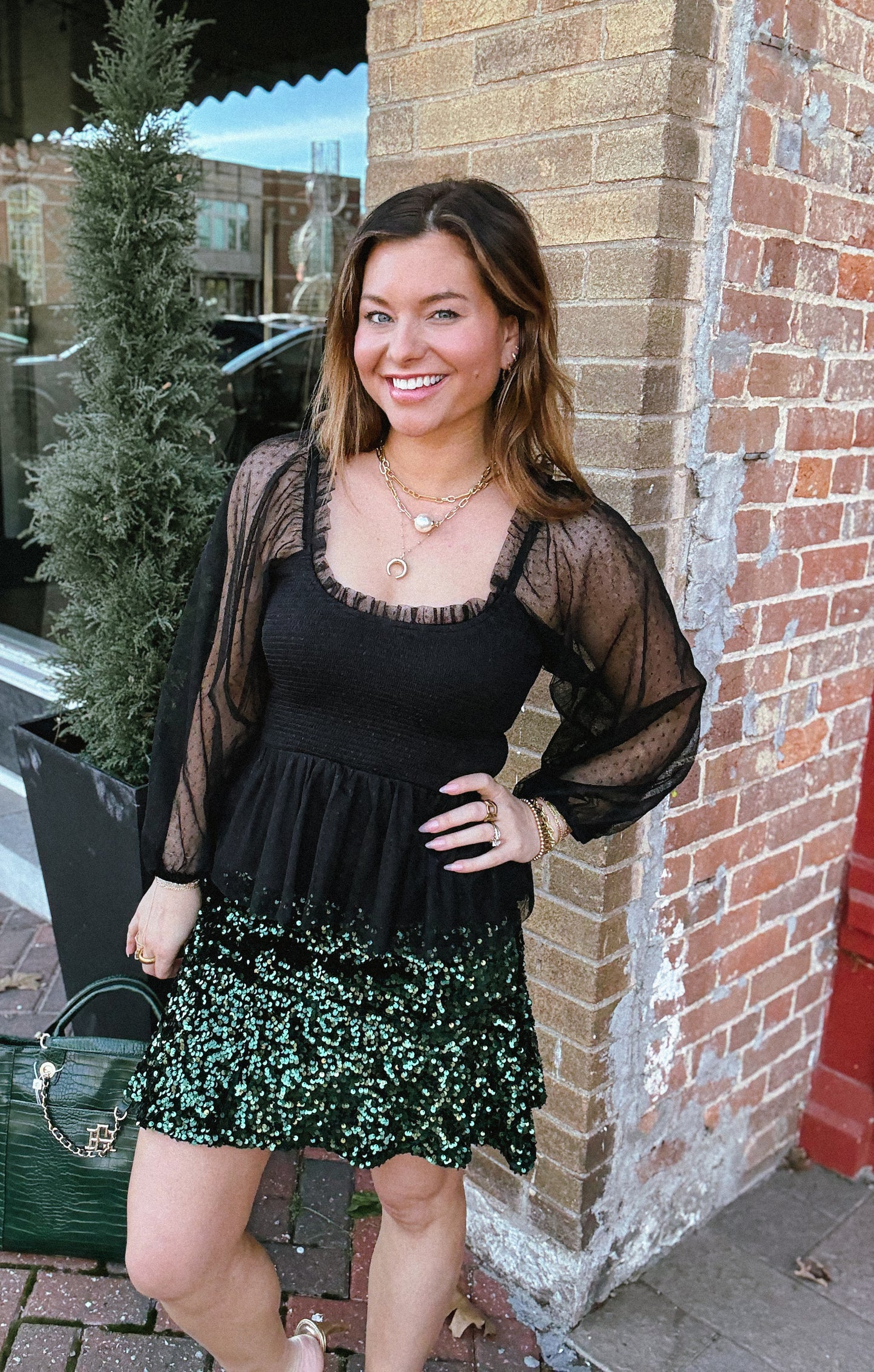 Green Sequin Trumpet Skirt