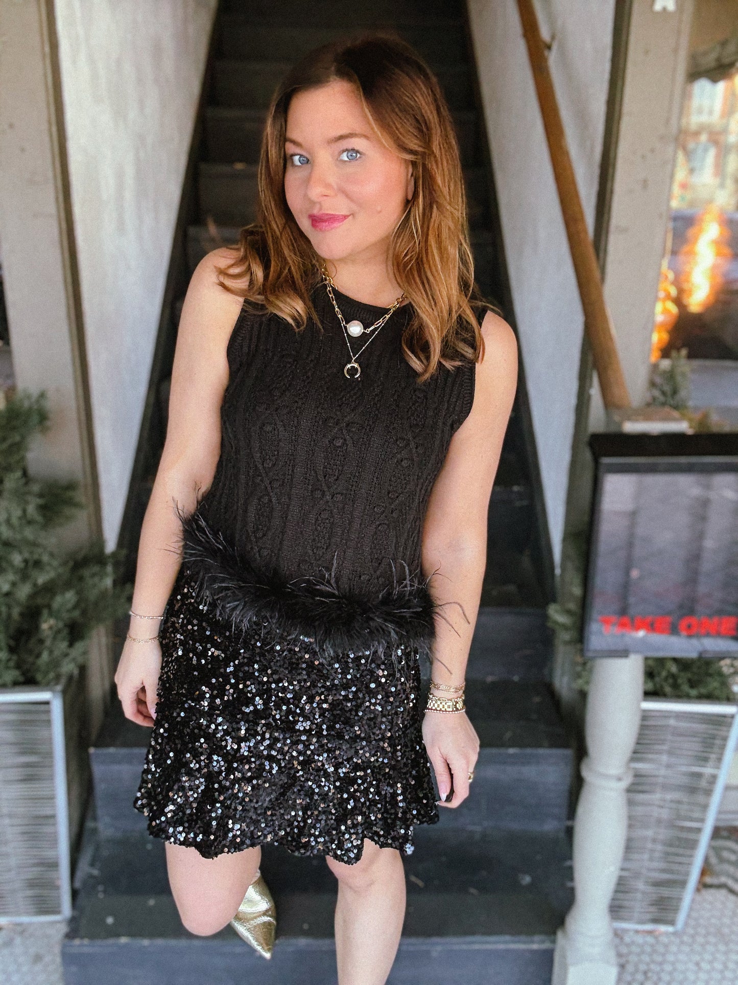 Midnight Glam Feather Tank