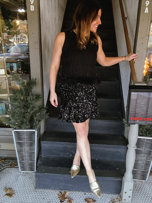 Black Sequin Trumpet Skirt
