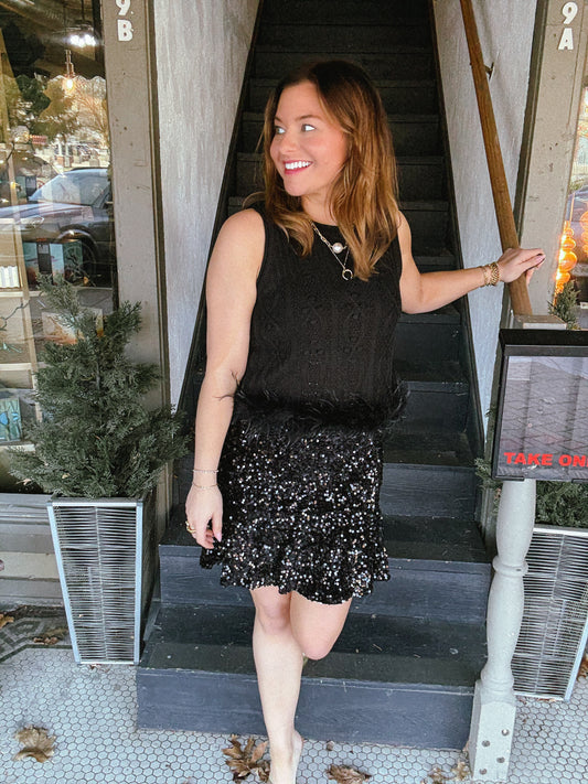 Black Sequin Trumpet Skirt