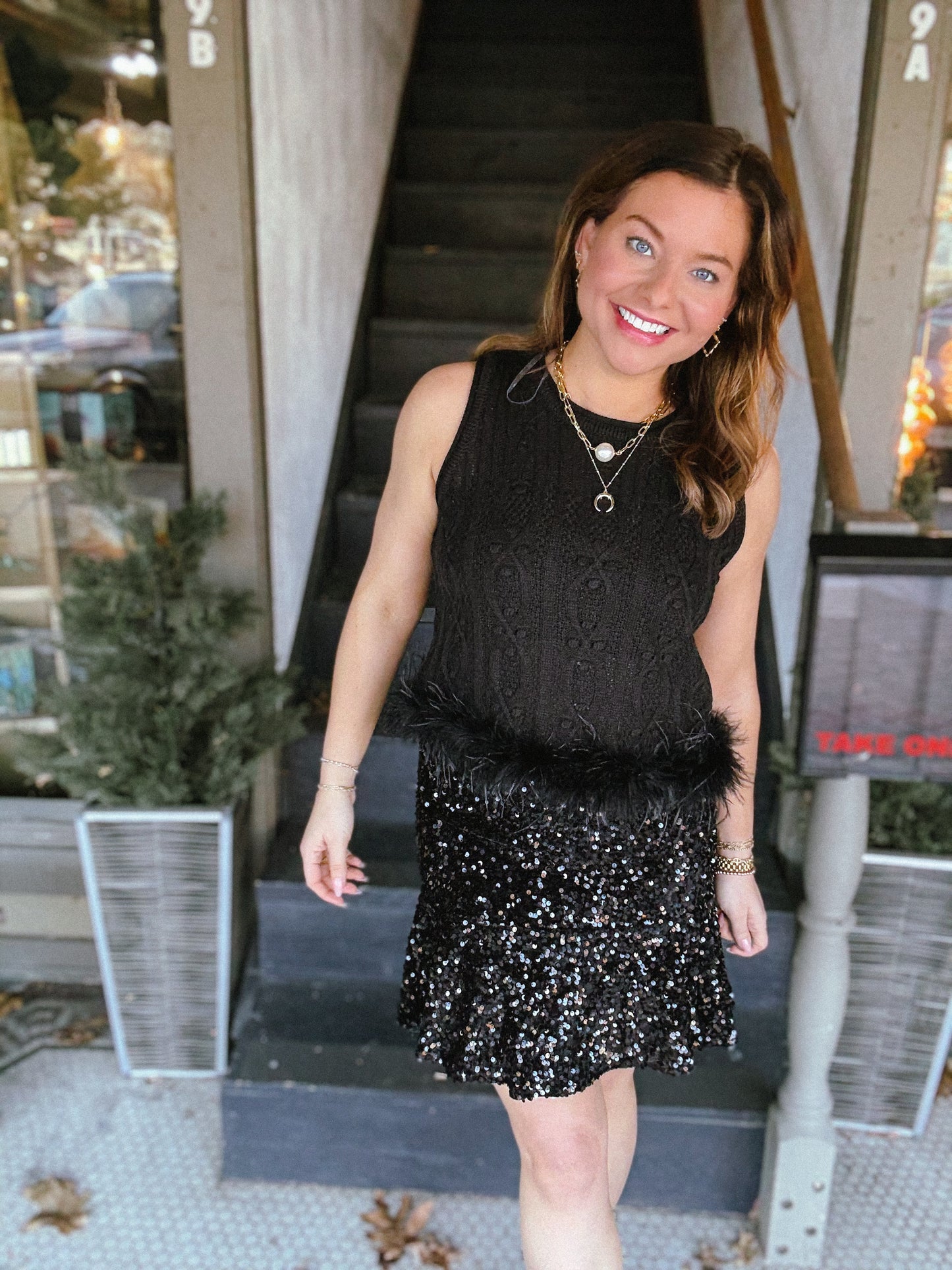 Black Sequin Trumpet Skirt