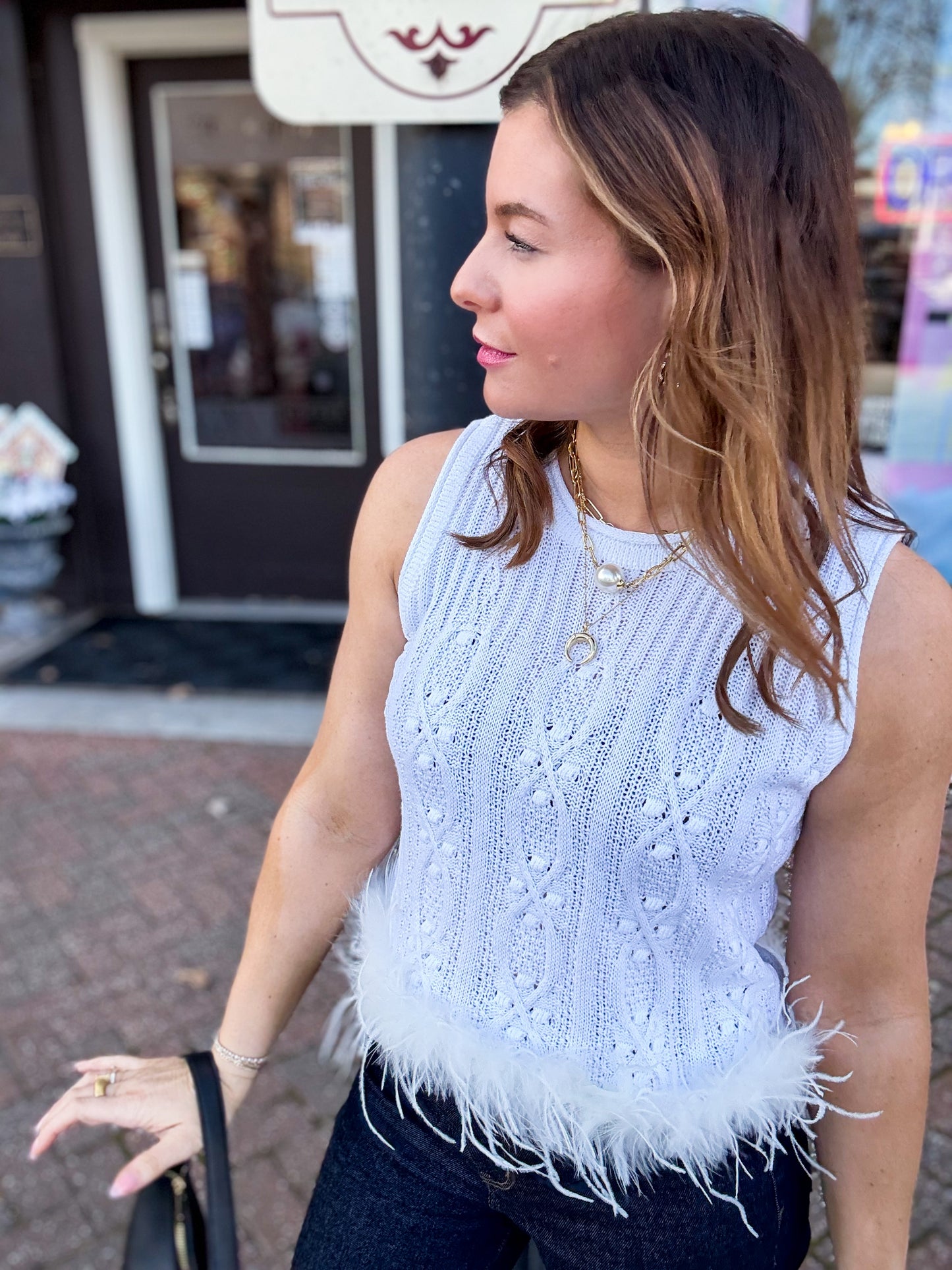 Feathered Frost Knit Tank