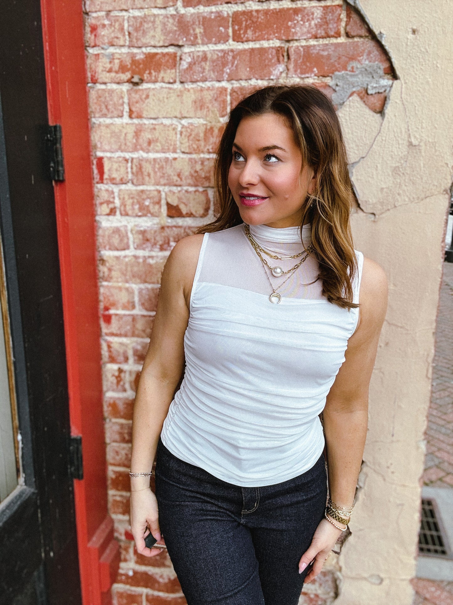 Vienna Mesh Mockneck Top