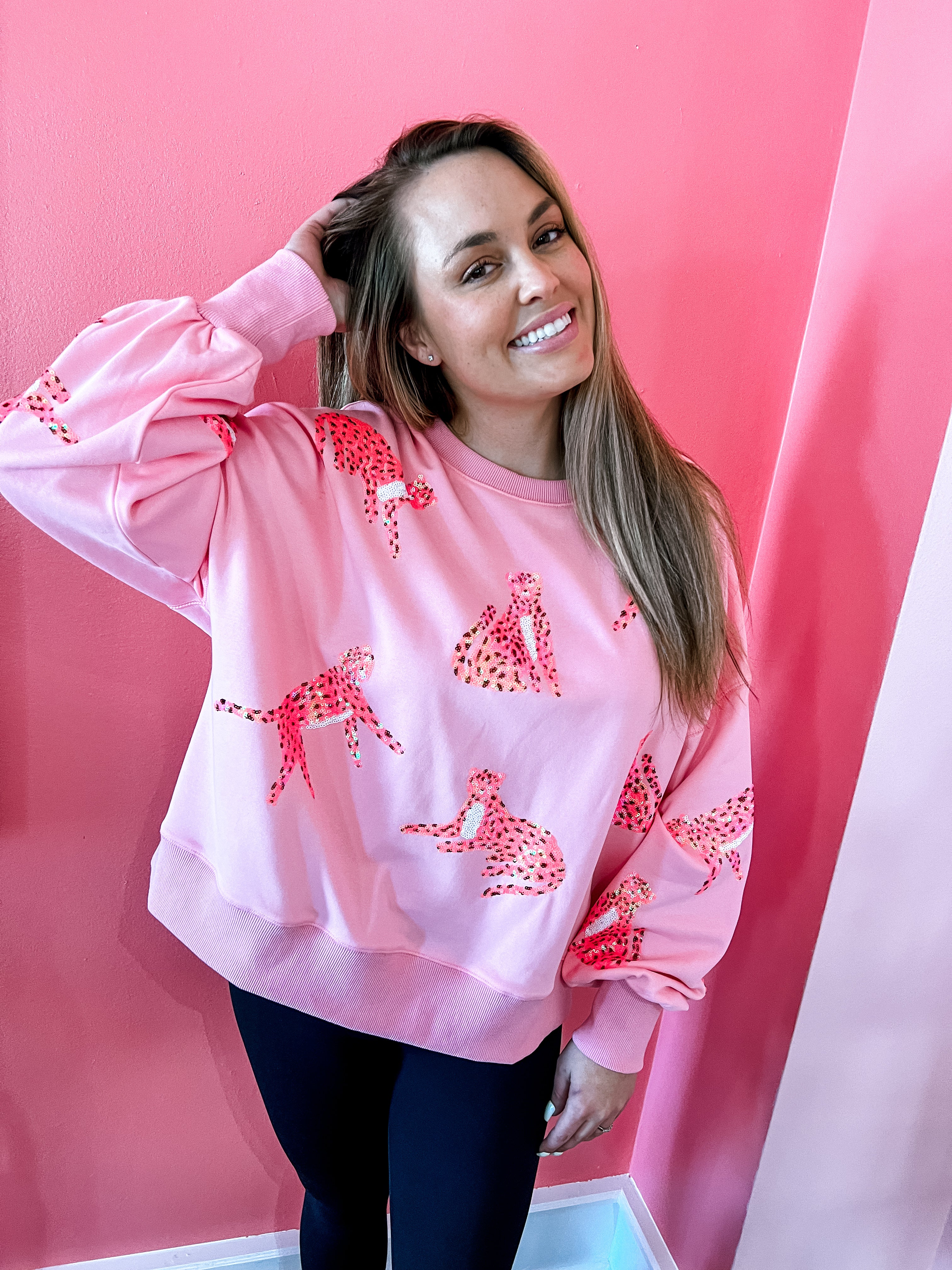 Pink best sale sequin sweatshirt