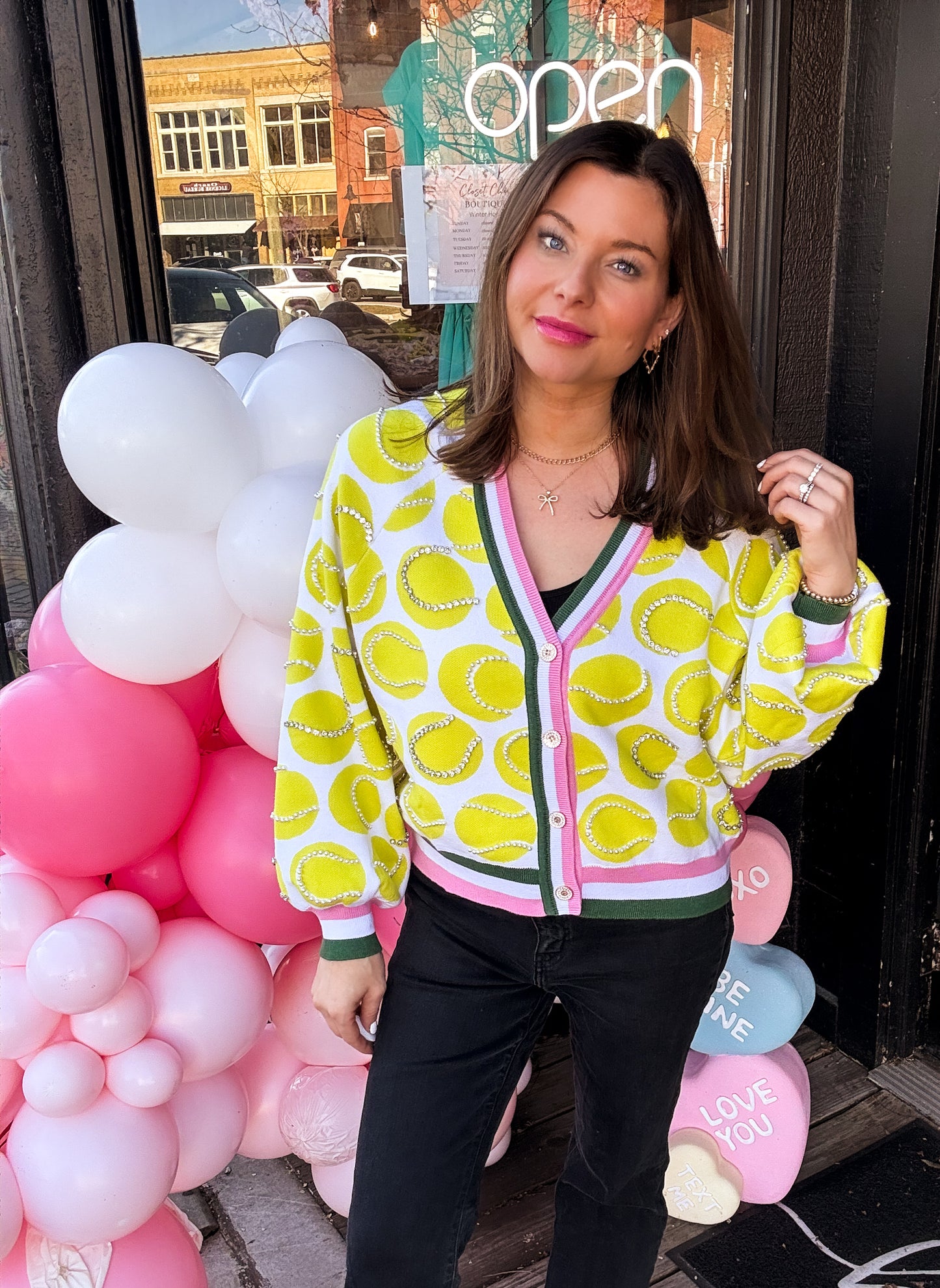 White & Yellow Tennis Ball Cardigan