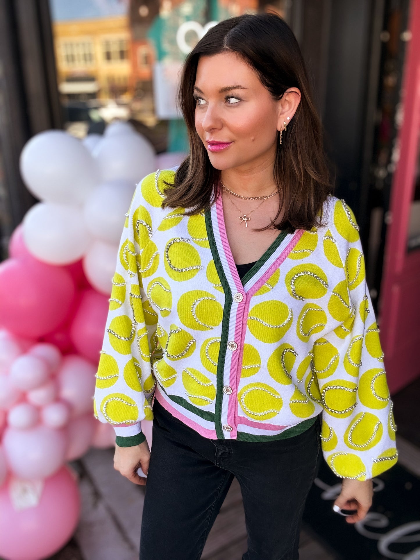 White & Yellow Tennis Ball Cardigan