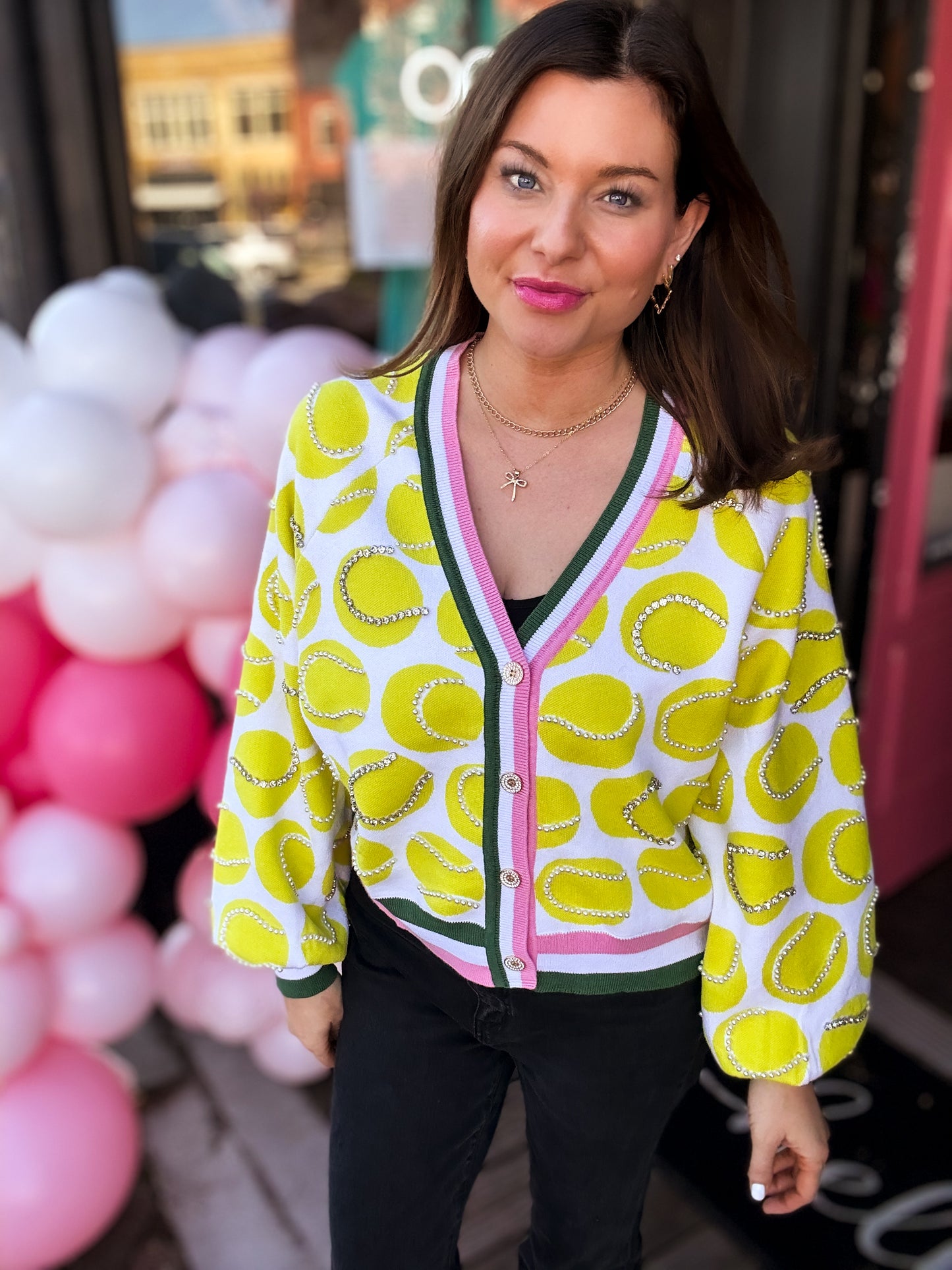 White & Yellow Tennis Ball Cardigan