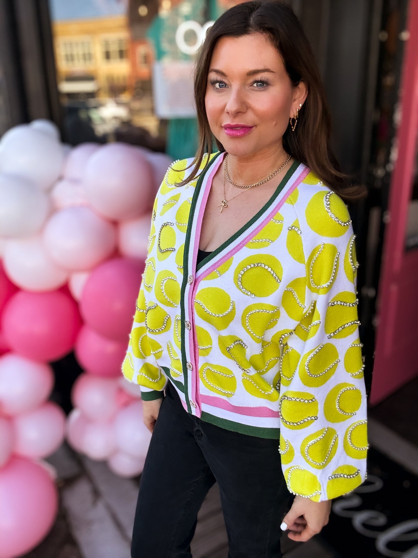 White & Yellow Tennis Ball Cardigan