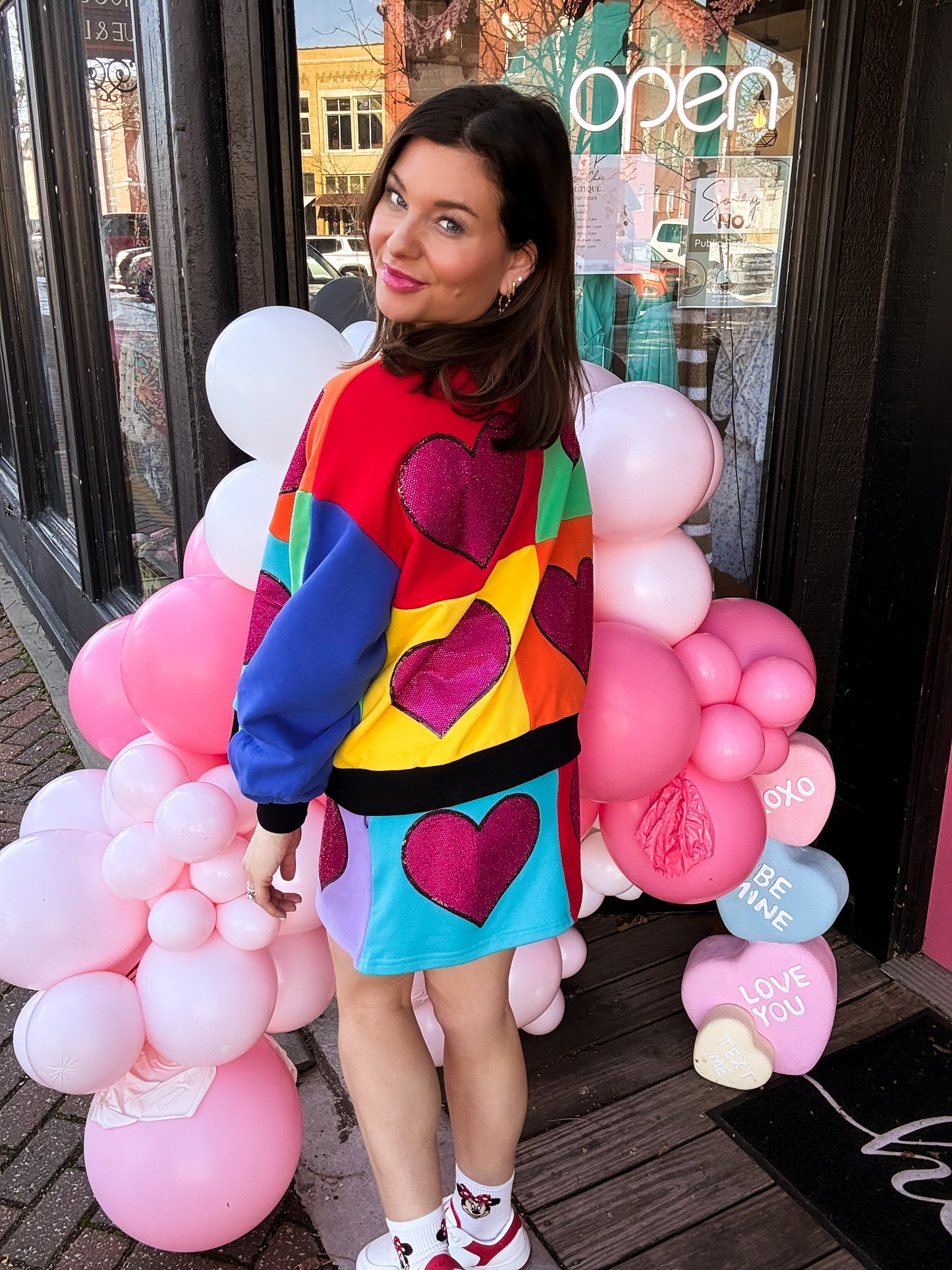 Rainbow Colorblock Rhinestone Heart Sweatshirt