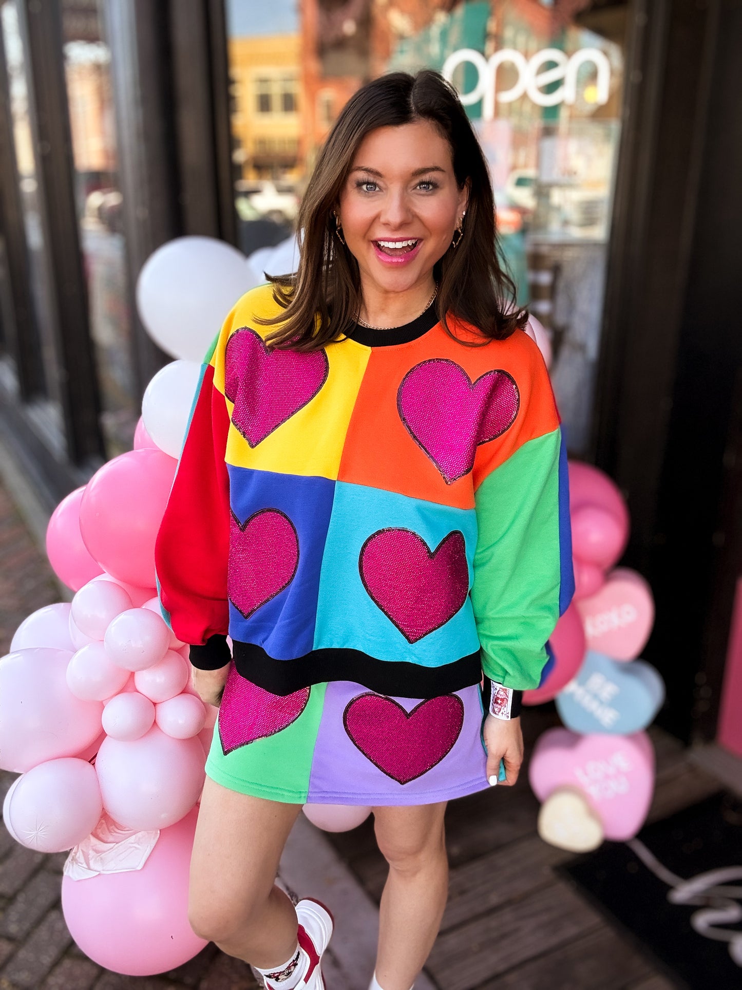 Rainbow Colorblock Rhinestone Heart Skort