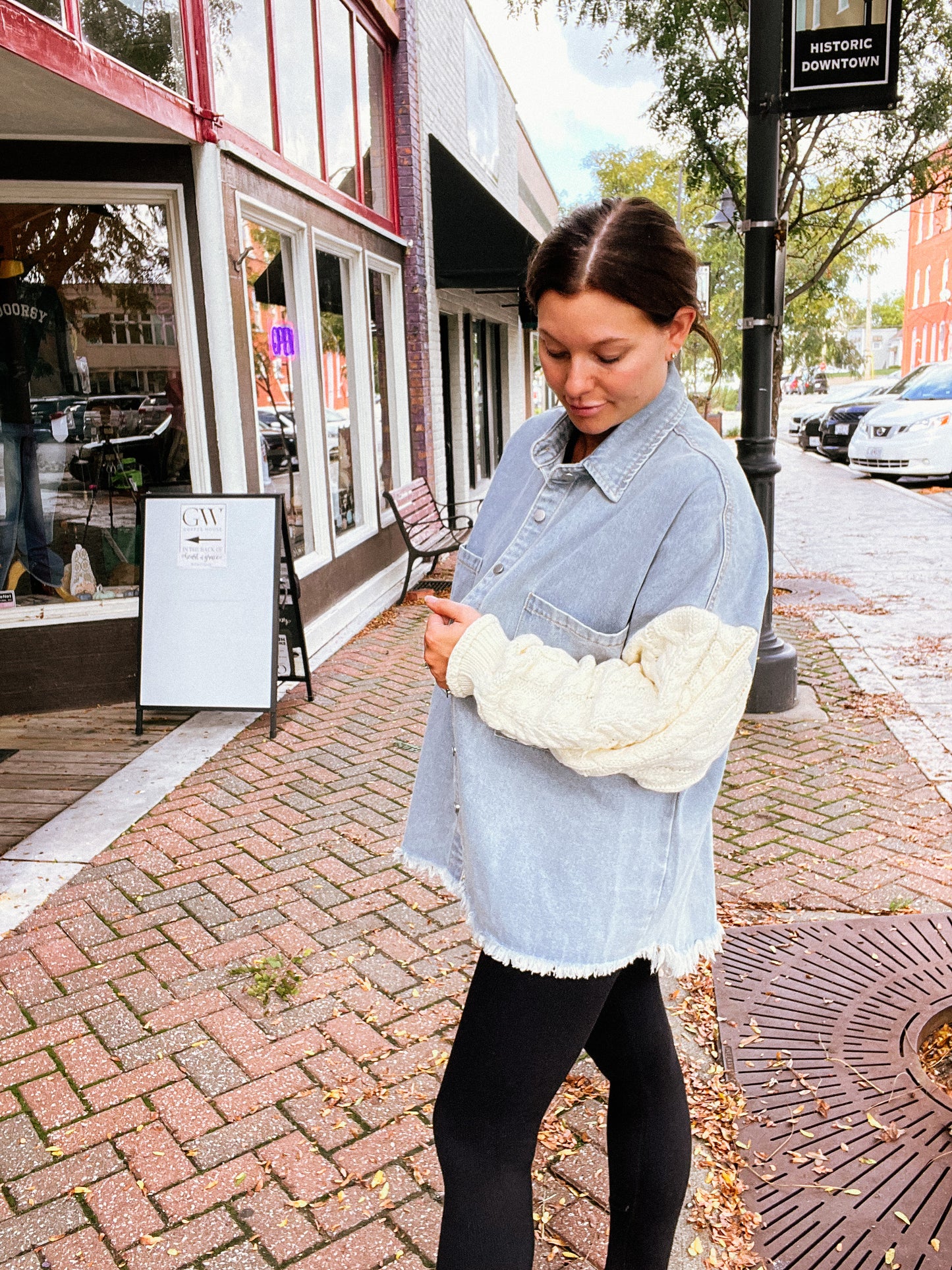 Sweater Sleeve Denim Shacket