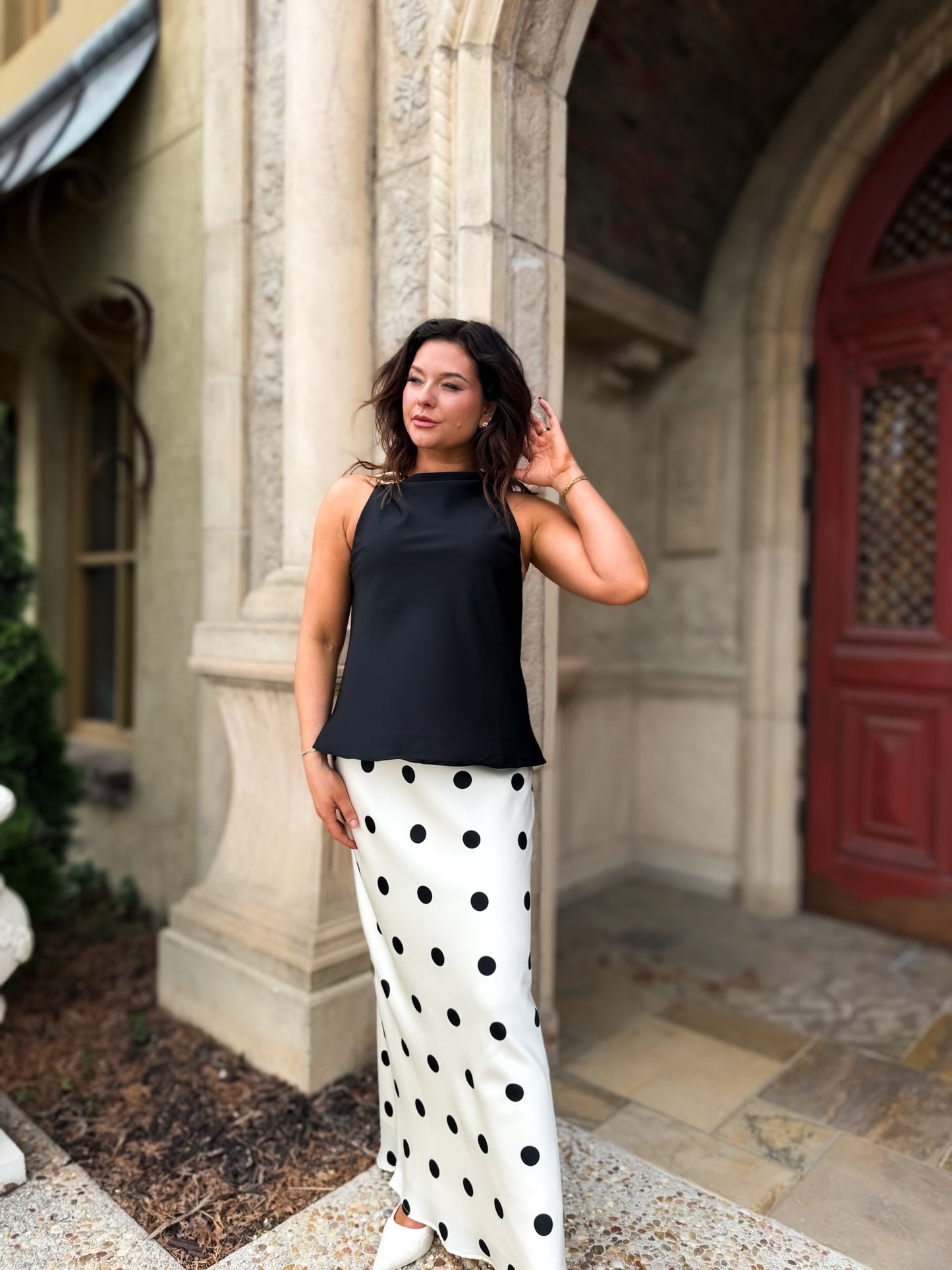 Polka Dot Satin Maxi Skirt