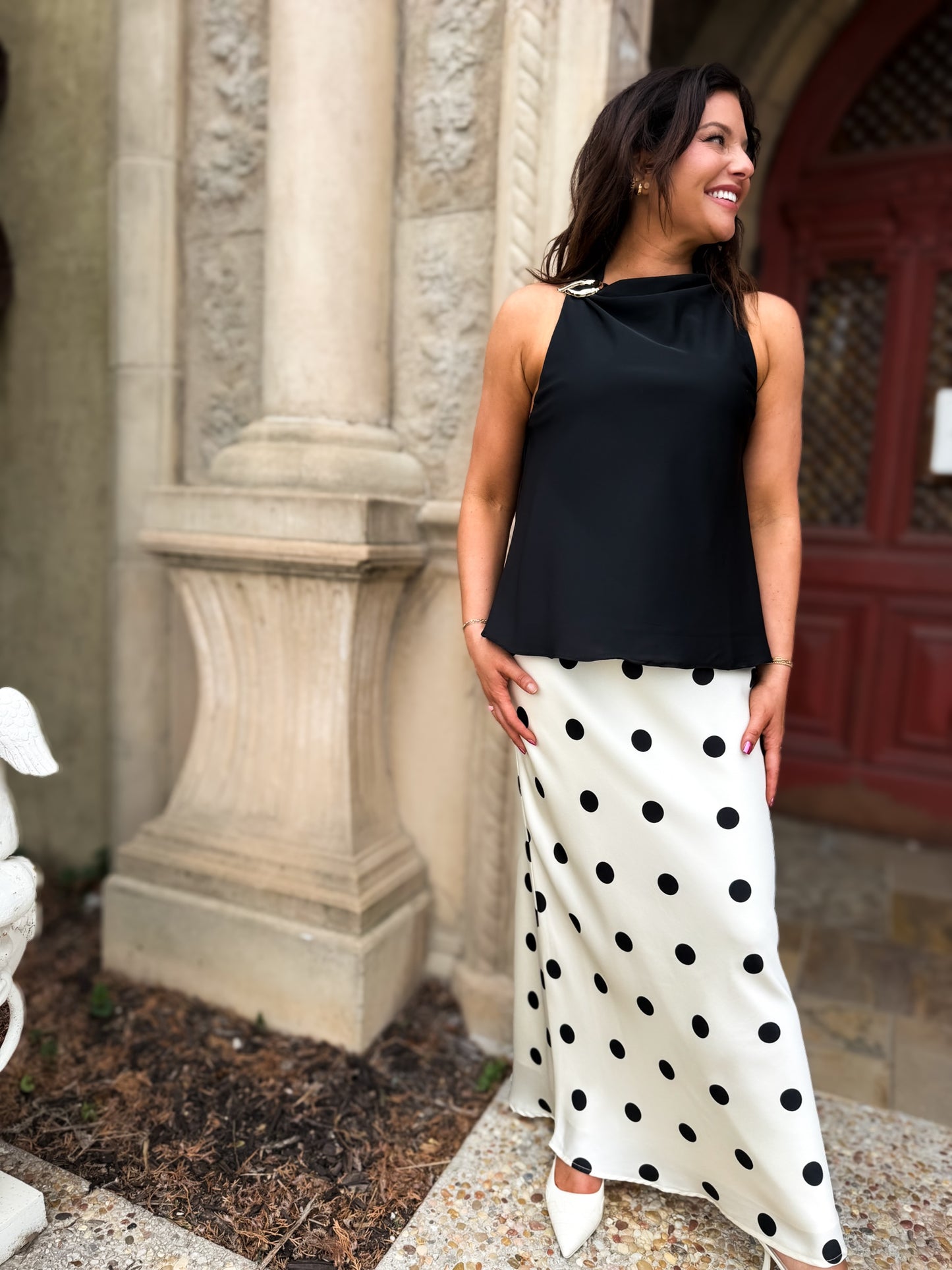 Polka Dot Satin Maxi Skirt