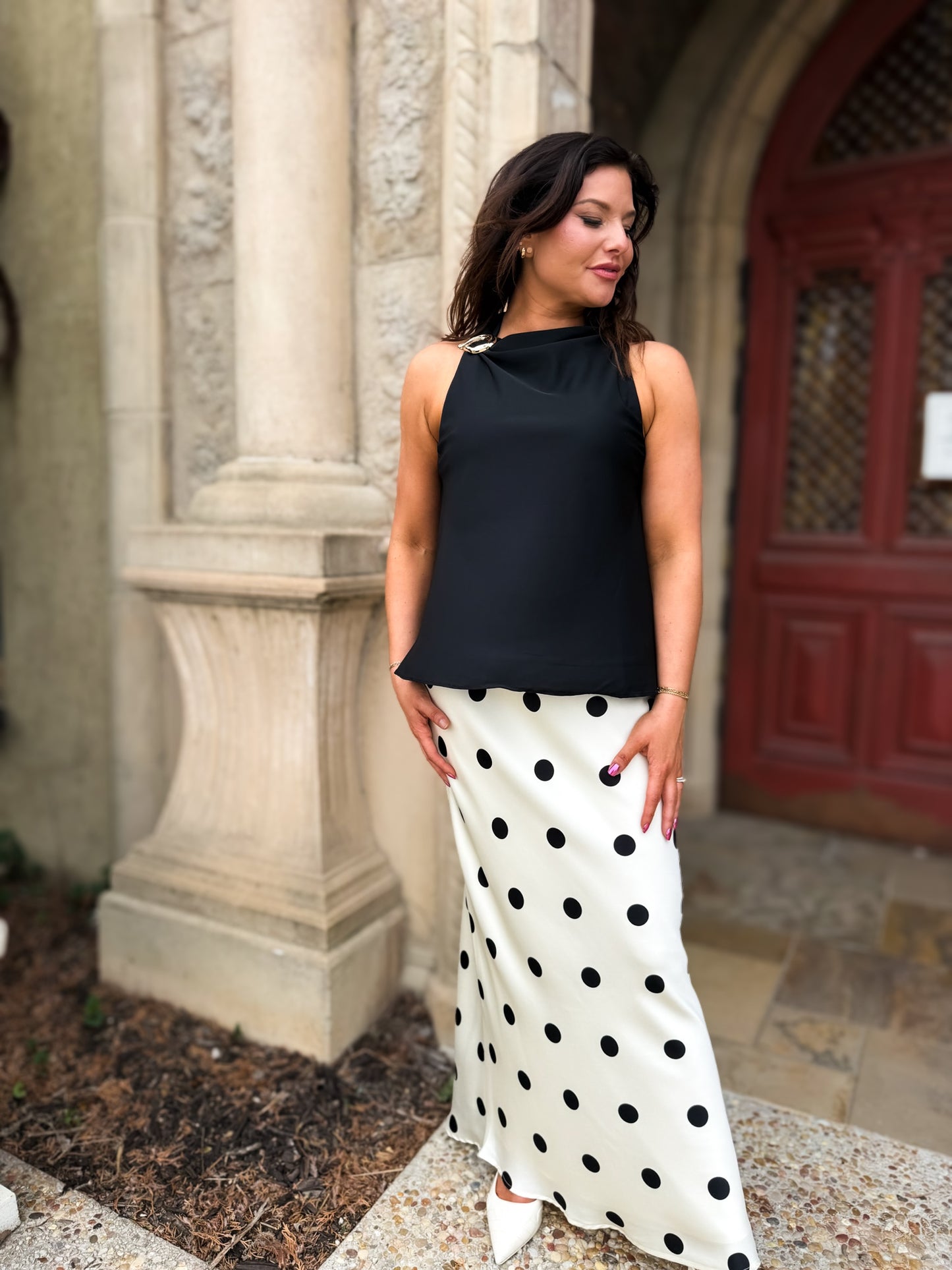 Polka Dot Satin Maxi Skirt