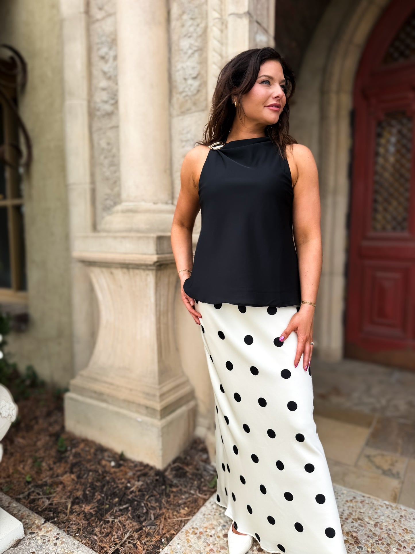 Polka Dot Satin Maxi Skirt