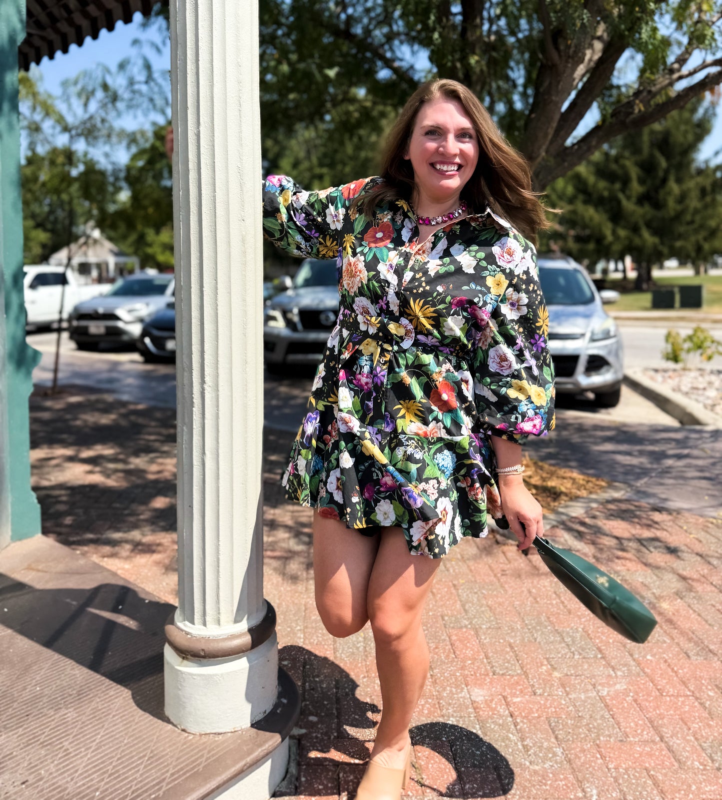Midnight Garden Party Belted Mini Dress