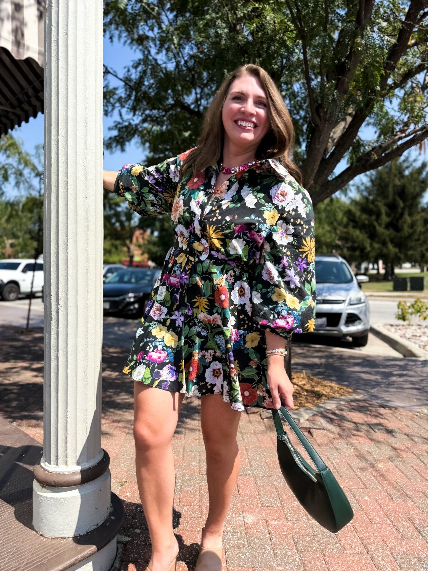 Midnight Garden Party Belted Mini Dress