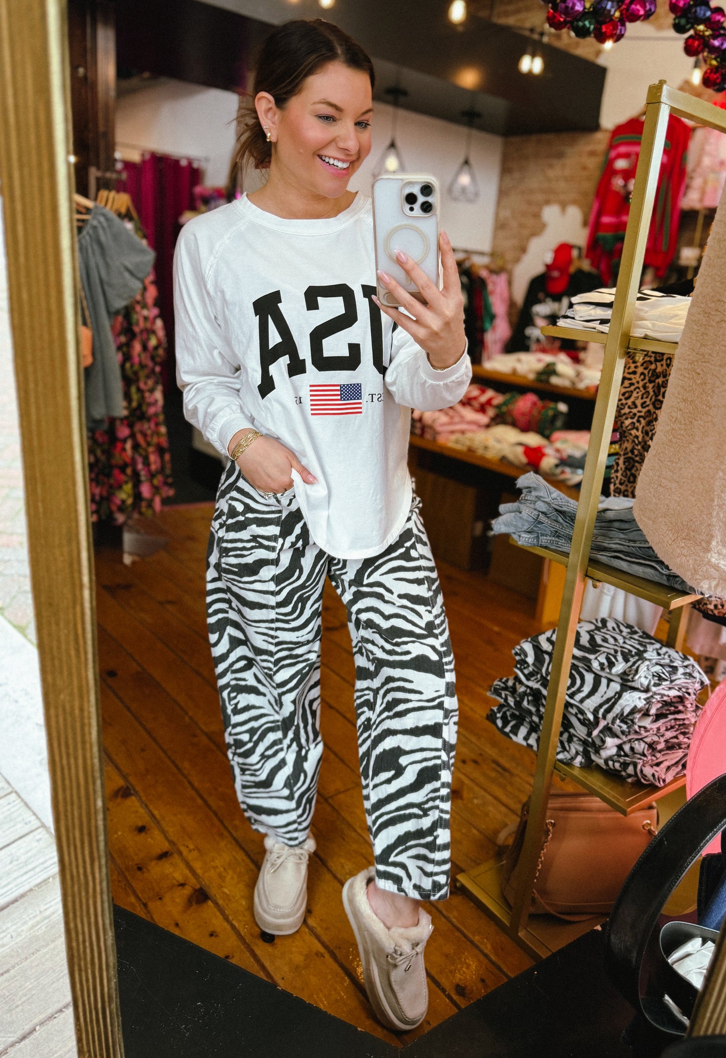 USA Graphic Raglan Long Sleeve Tee White