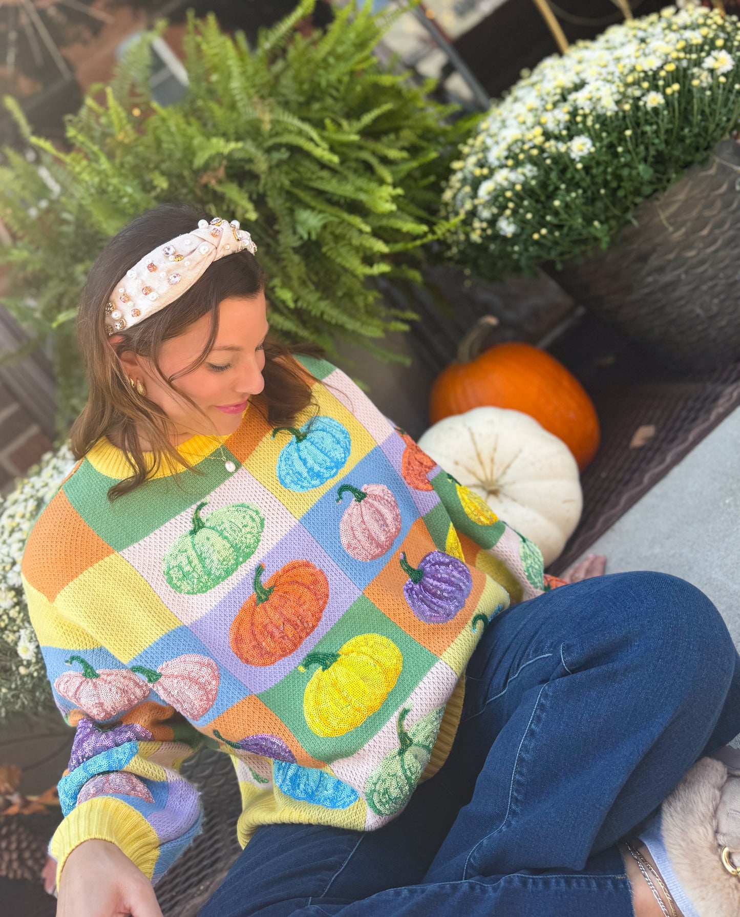 Pastel Colorblock Pumpkin Sweater