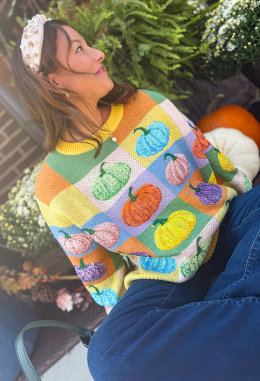 Pastel Colorblock Pumpkin Sweater