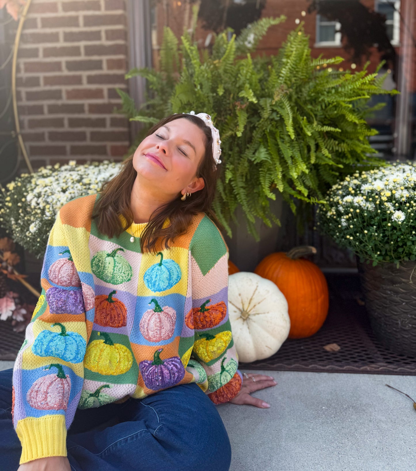 Pastel Colorblock Pumpkin Sweater