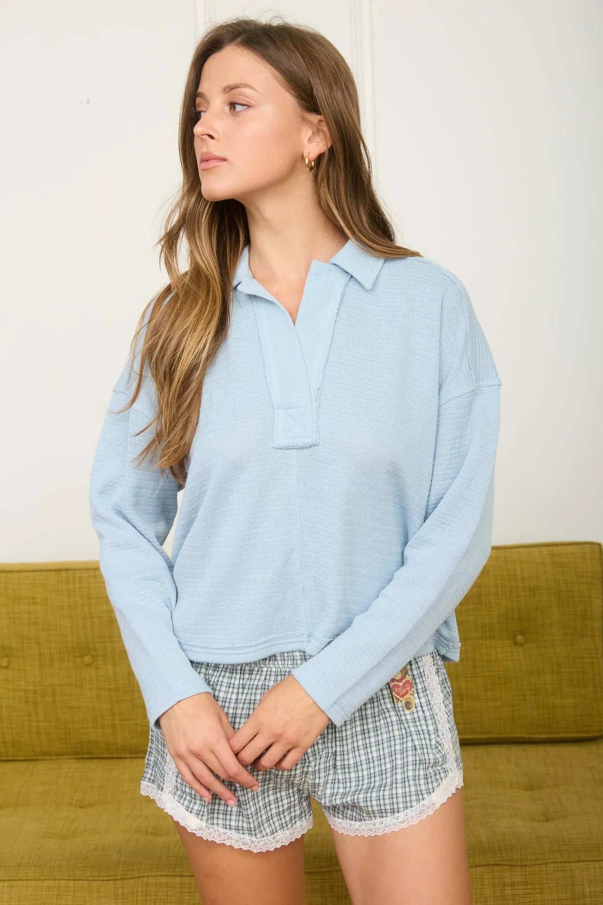 Morning Blues Collared Top
