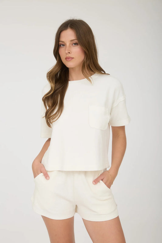 Ivory Ribbed Pocket Tee