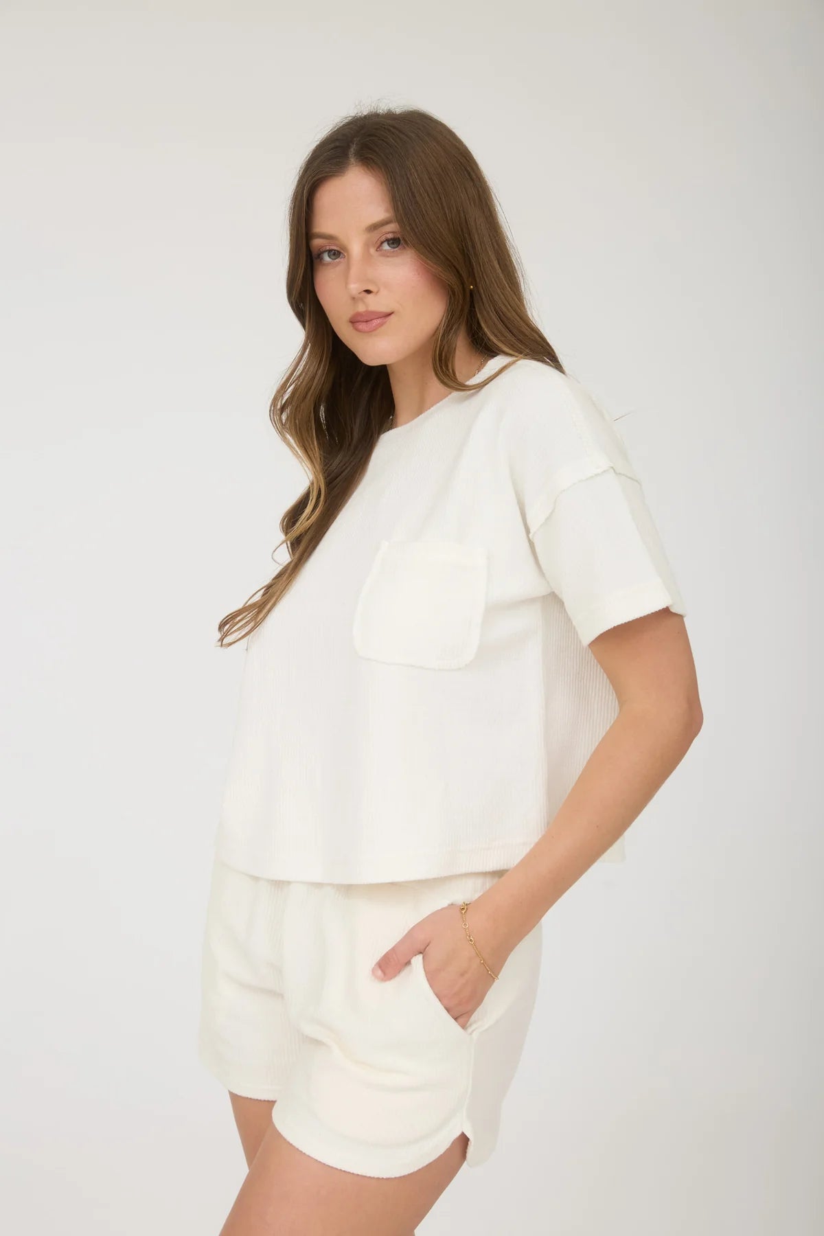 Ivory Ribbed Pocket Tee