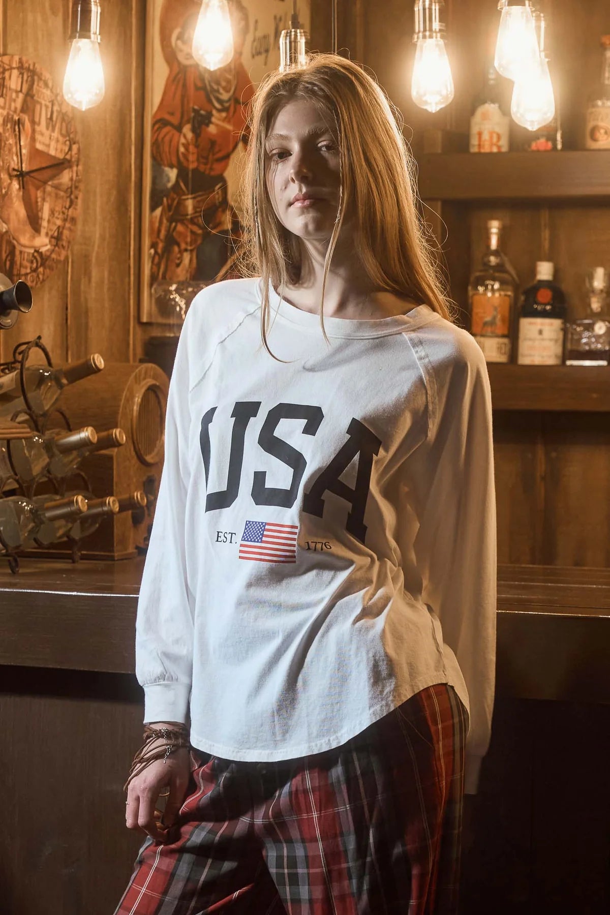 USA Graphic Raglan Long Sleeve Tee White