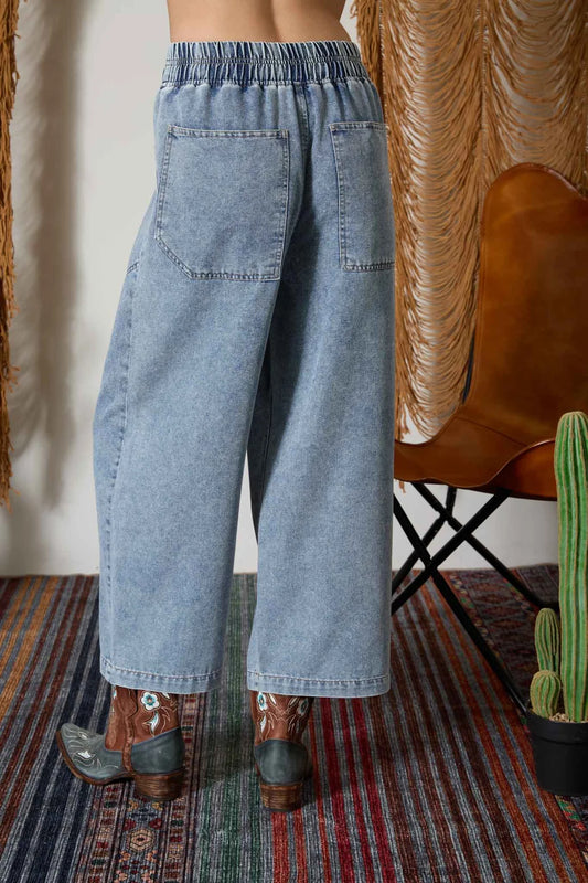 Washed Drawstring Denim Pants