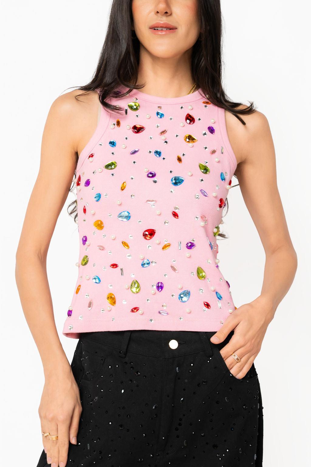Pink Jewel & Pearl Tank