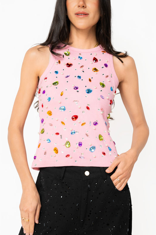 Pink Jewel & Pearl Tank