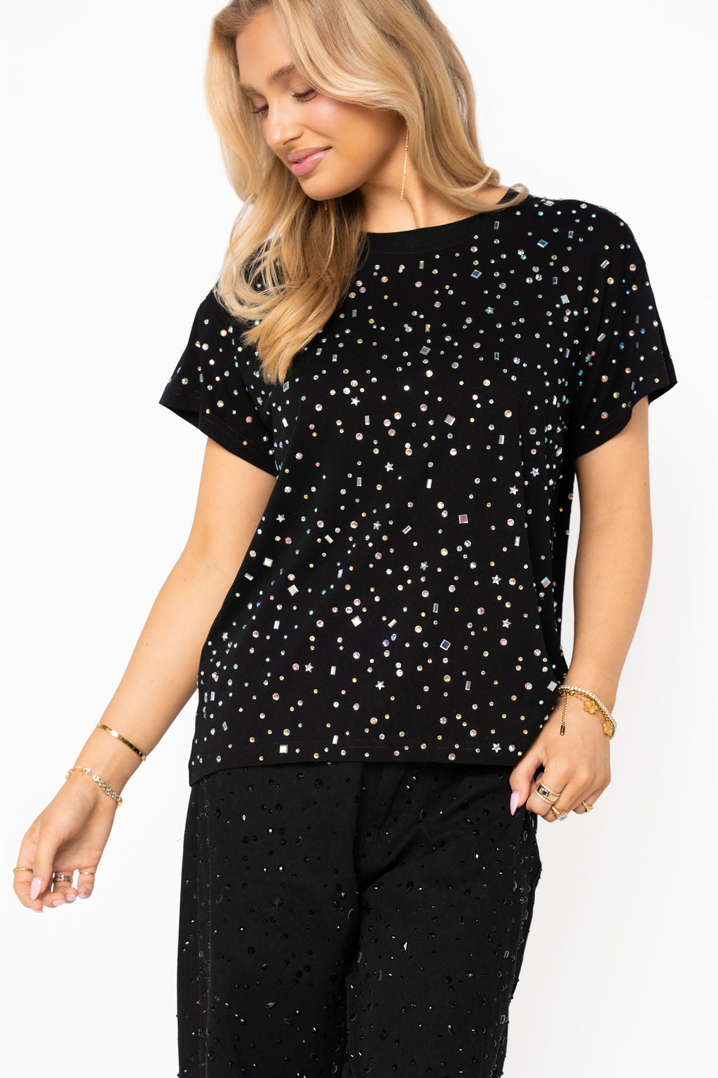 Black Multi Rhinestone Tee