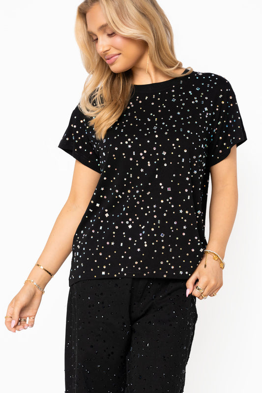 Black Multi Rhinestone Tee