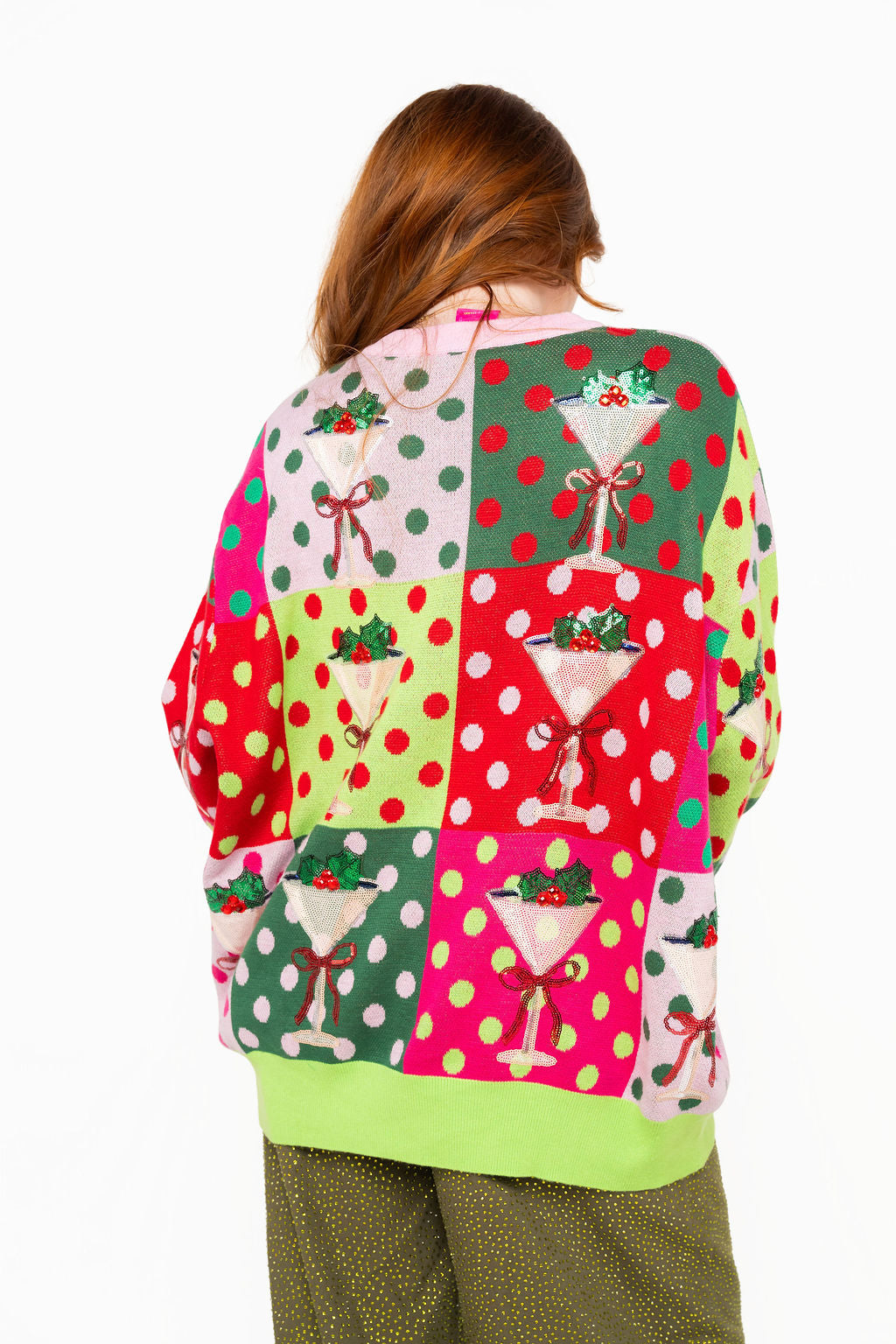 Rainbow Colorblock Polka Dot Christmas Martini Sweater
