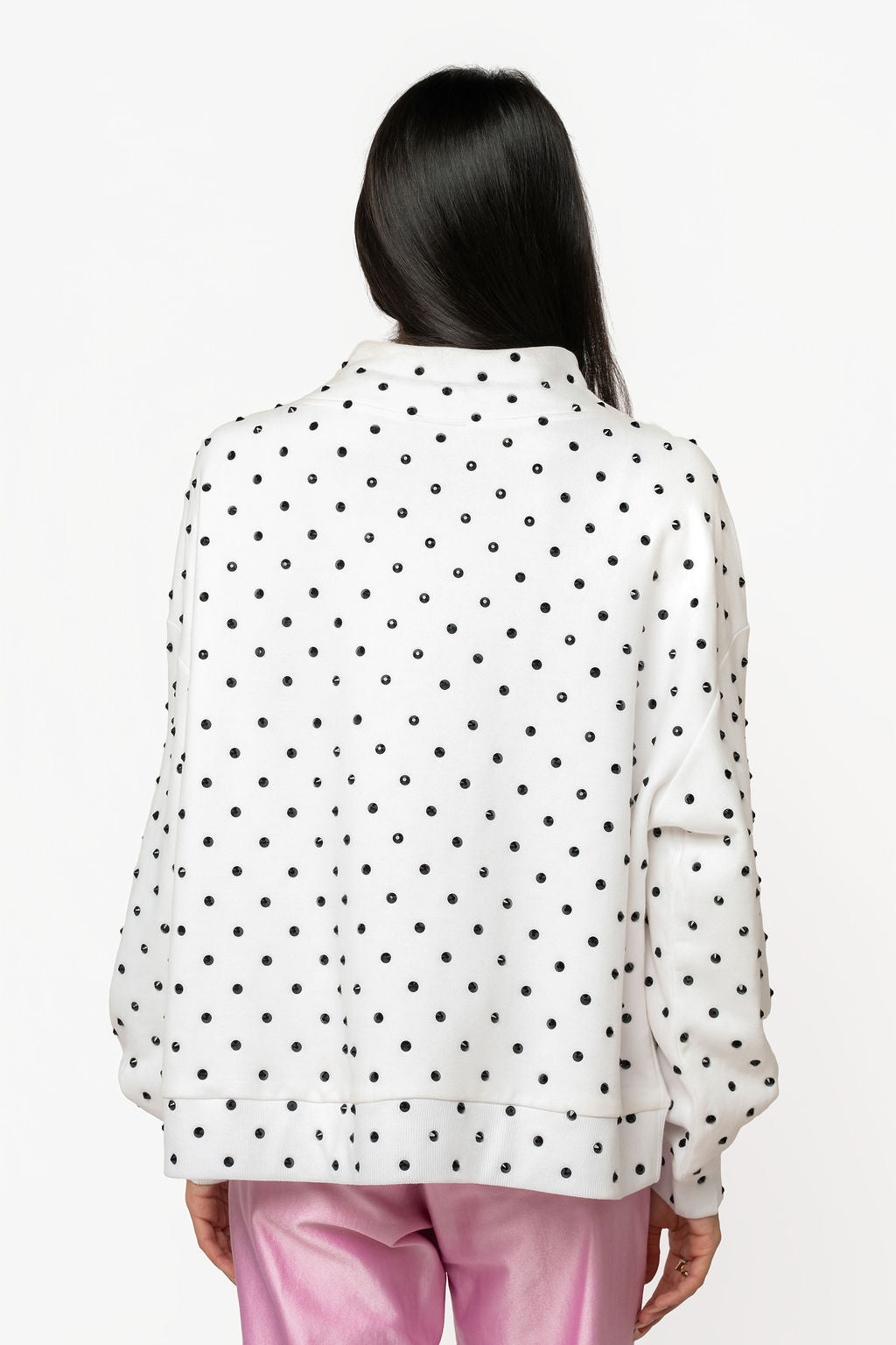 White & Black Polka Dot Multi Christmas Tree Mockneck Sweatshirt