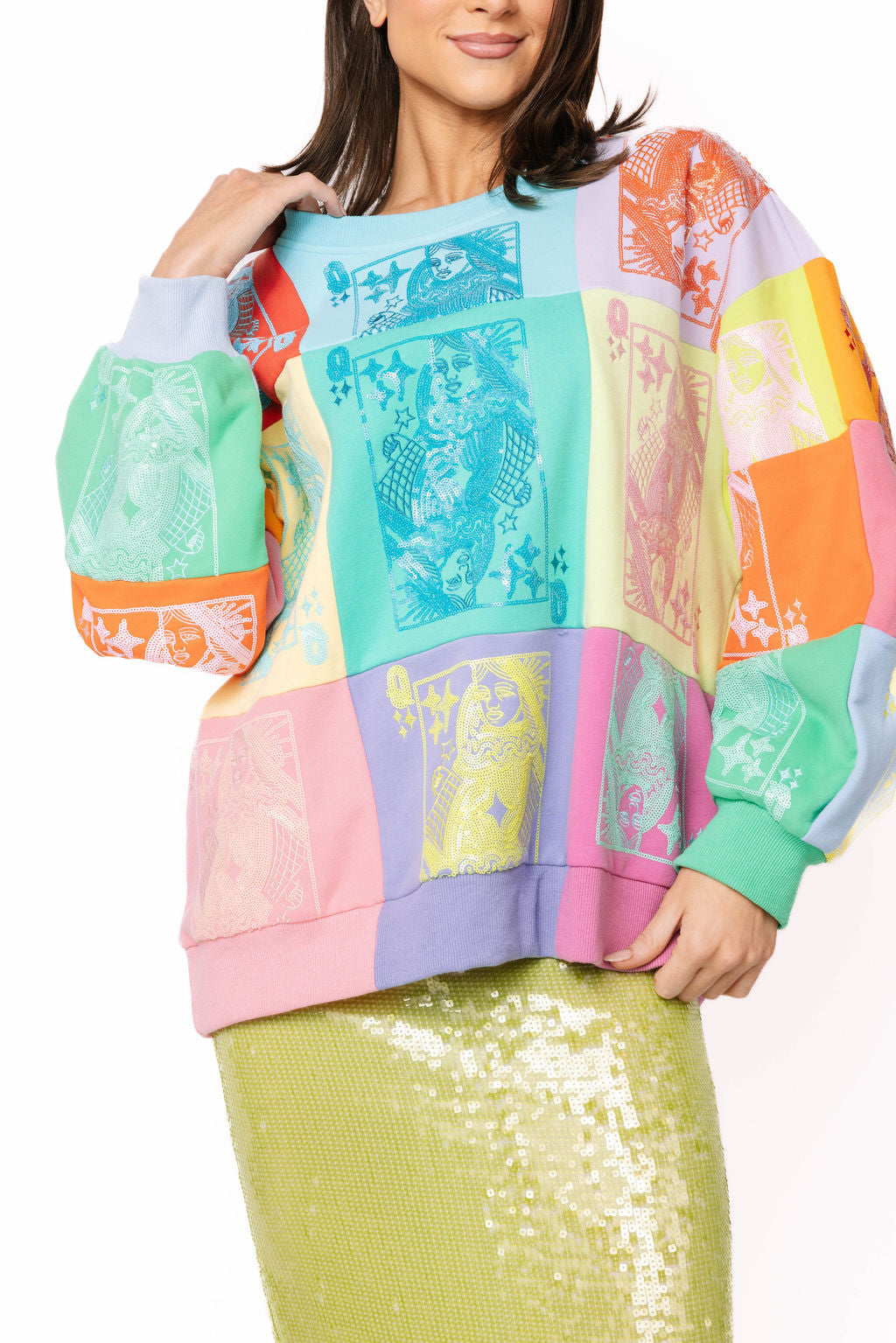 Multi Colorblock QOS Card Logo Sweatshirt