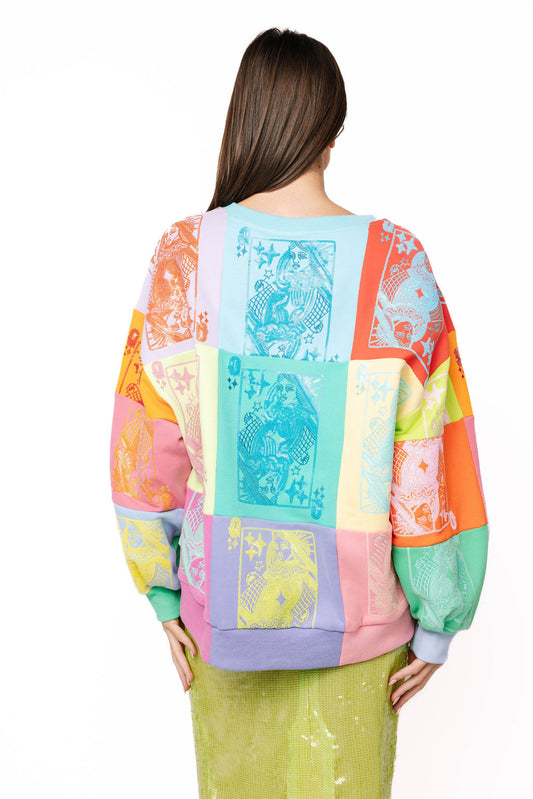 Multi Colorblock QOS Card Logo Sweatshirt