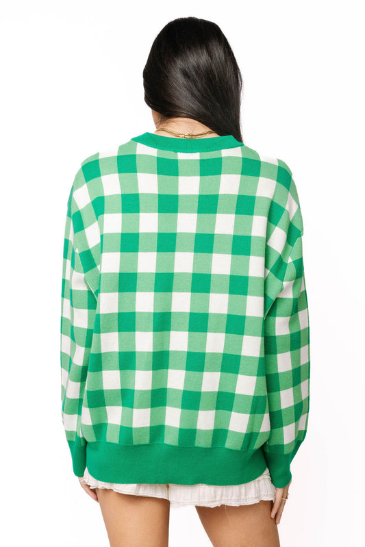 Green & White Checkered Golf Cart Sweater