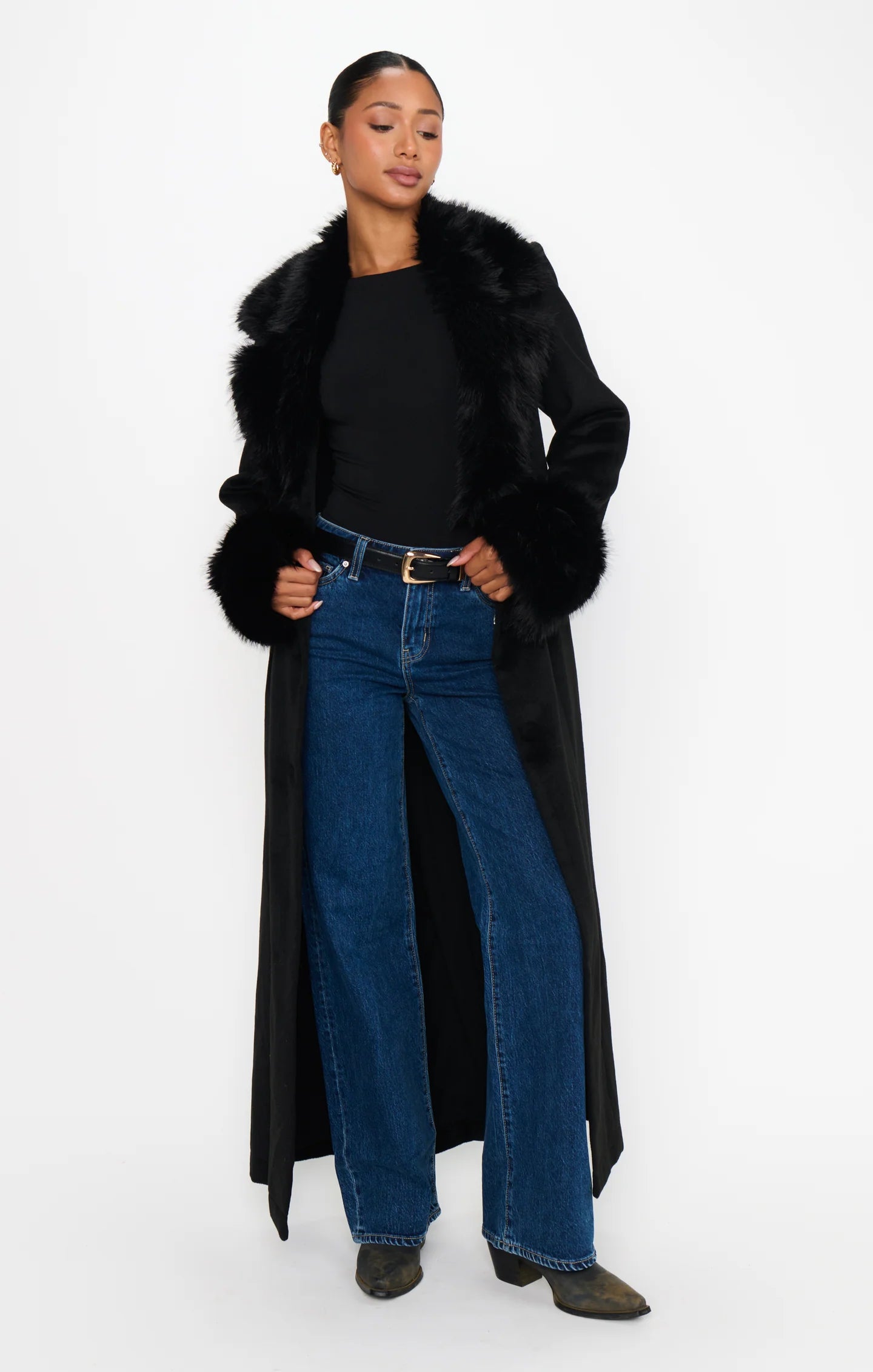 Checkroom Coat Black Faux Fur