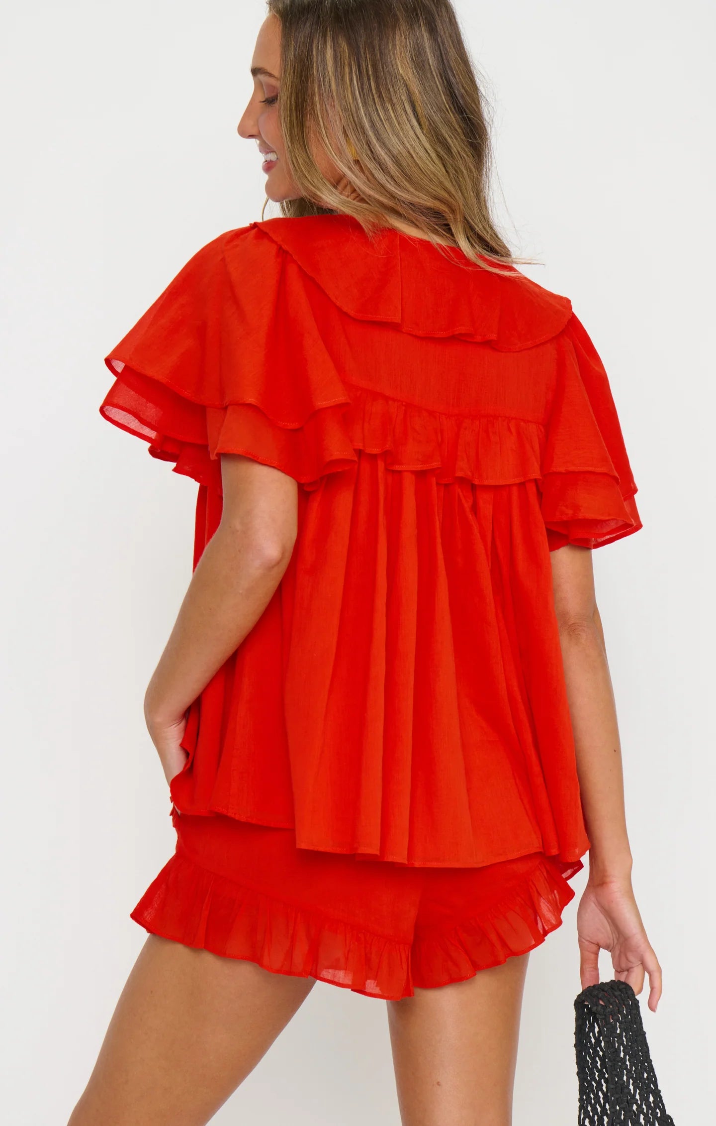 Rosalie Ruffle Top Rouge Red Voile
